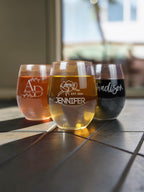 PERSONALIZED LASER ETCHED STEMLESS GLASSES