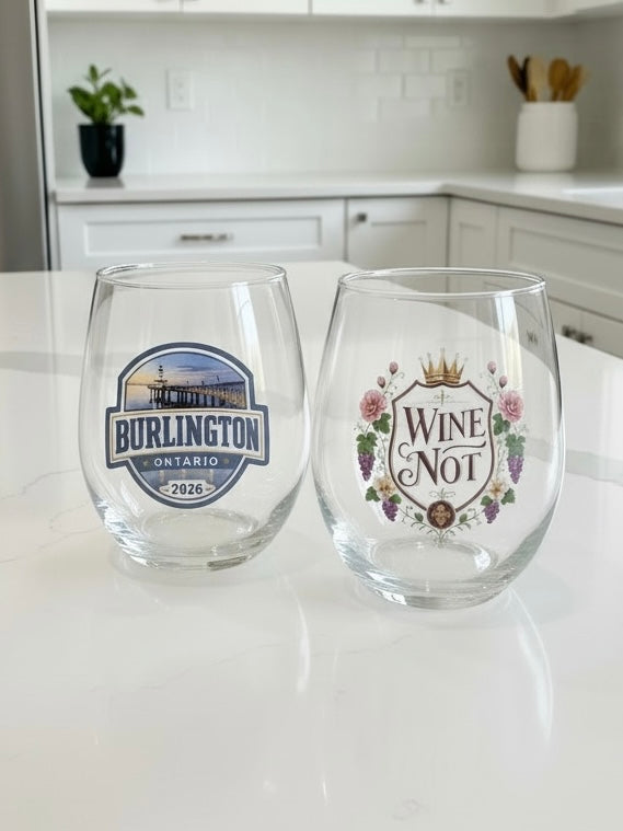 PERSONALIZED UV PRINTED STEMLESS WINE GLASSES