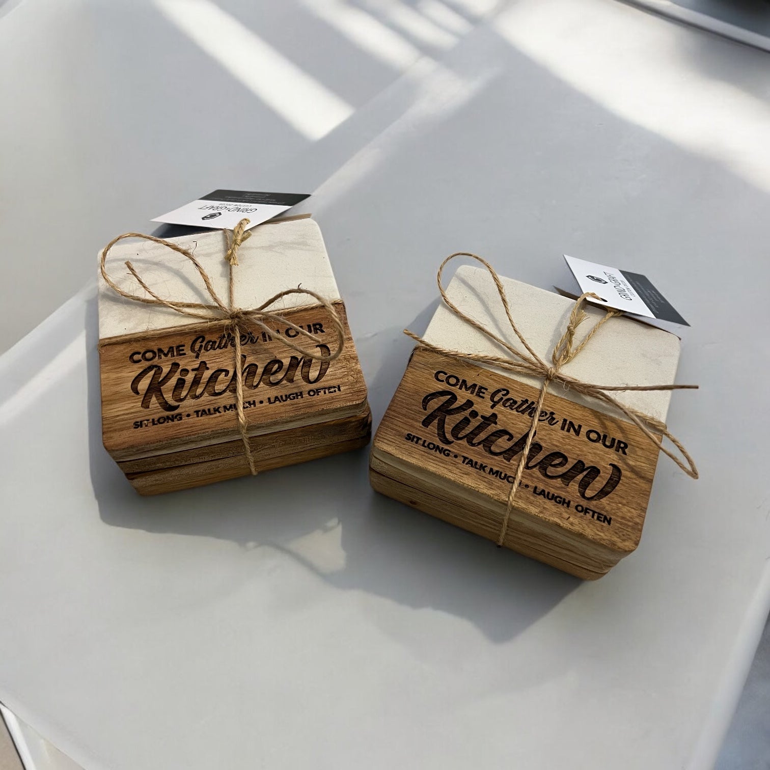 PERSONALIZED MARBLE AND WOOD COASTERS